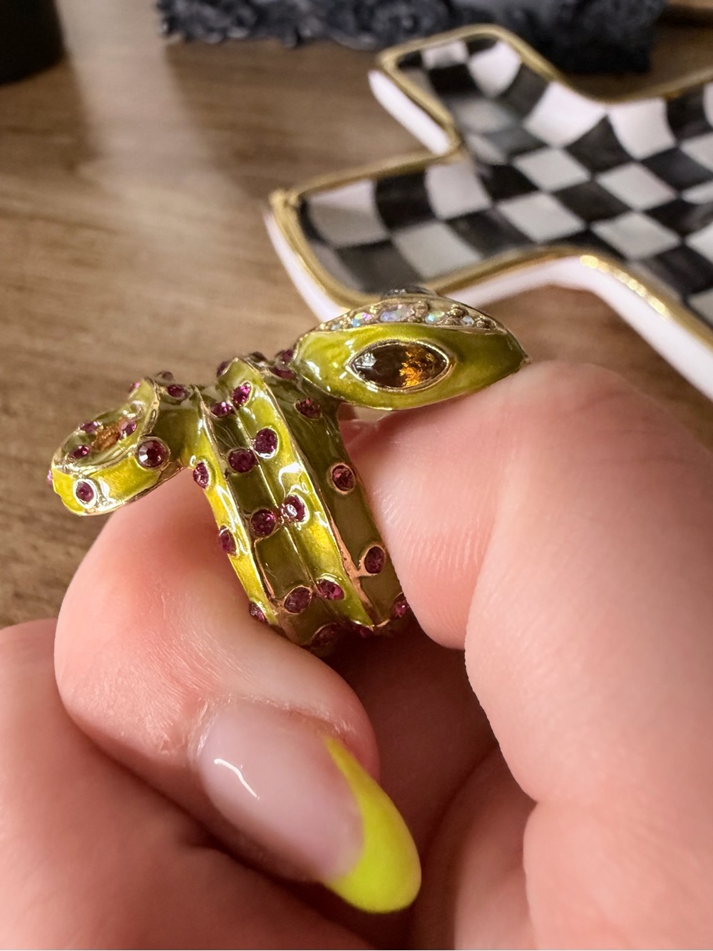 Betsey Johnson Green Enamel Snake Statement Ring